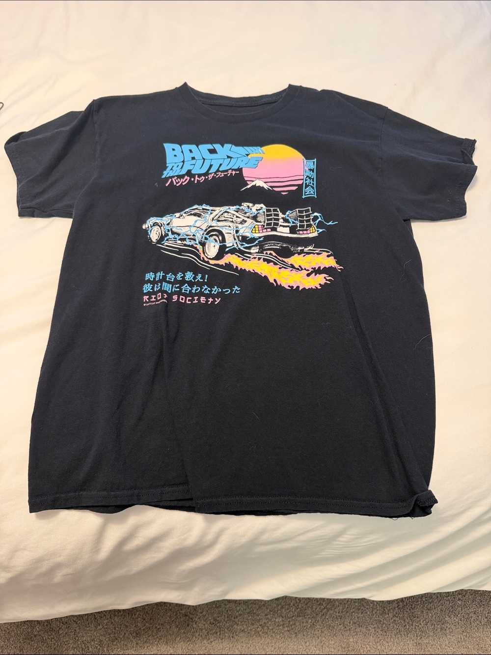 riot society Black Retro DeLorean Graphic Tee with Neon Accents